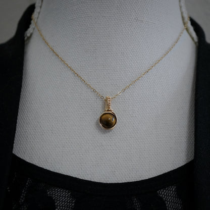 14k Gold Filled Hanger met Tijgeroog, Handgemaakt Wire Wrap Sieraad