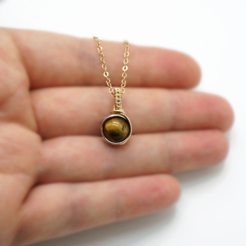 14k Gold Filled Hanger met Tijgeroog, Handgemaakt Wire Wrap Sieraad