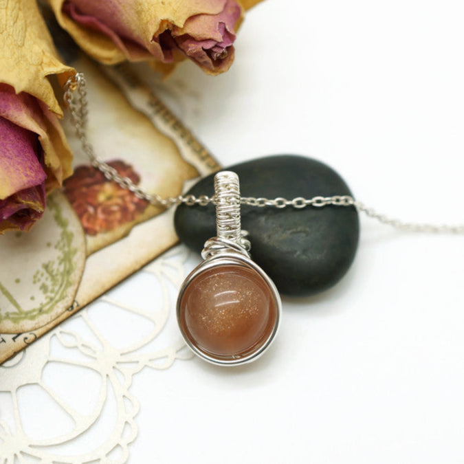 Sterling Zilveren Wire Wrap Hanger met Zonnesteen, Handgemaakt en Uniek