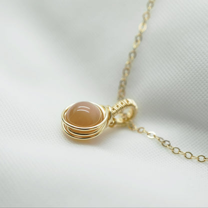 14k gold filled hanger met perzik maansteen, handgemaakt wire wrap sieraad