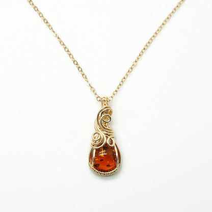 Ketting - Wire wrap hanger - 14K gold filled - Met barnsteen