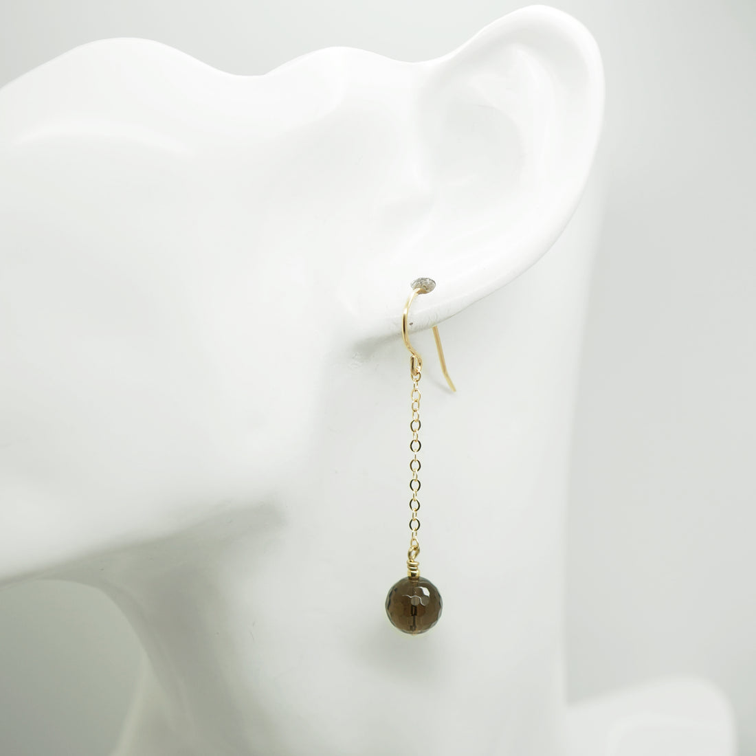 Lange 14k gold filled oorbellen met rookkwarts