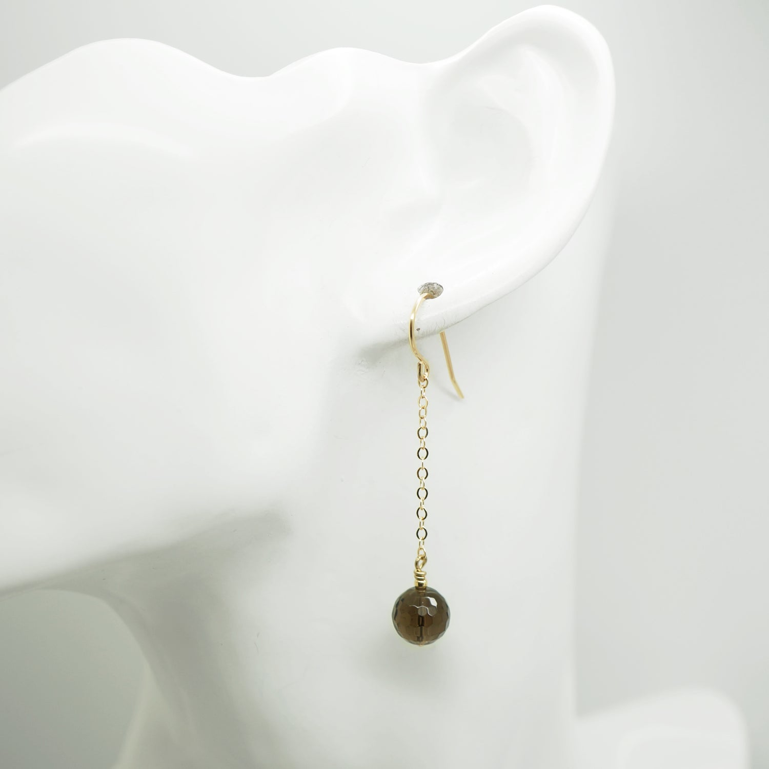 Lange 14k gold filled oorbellen met rookkwarts