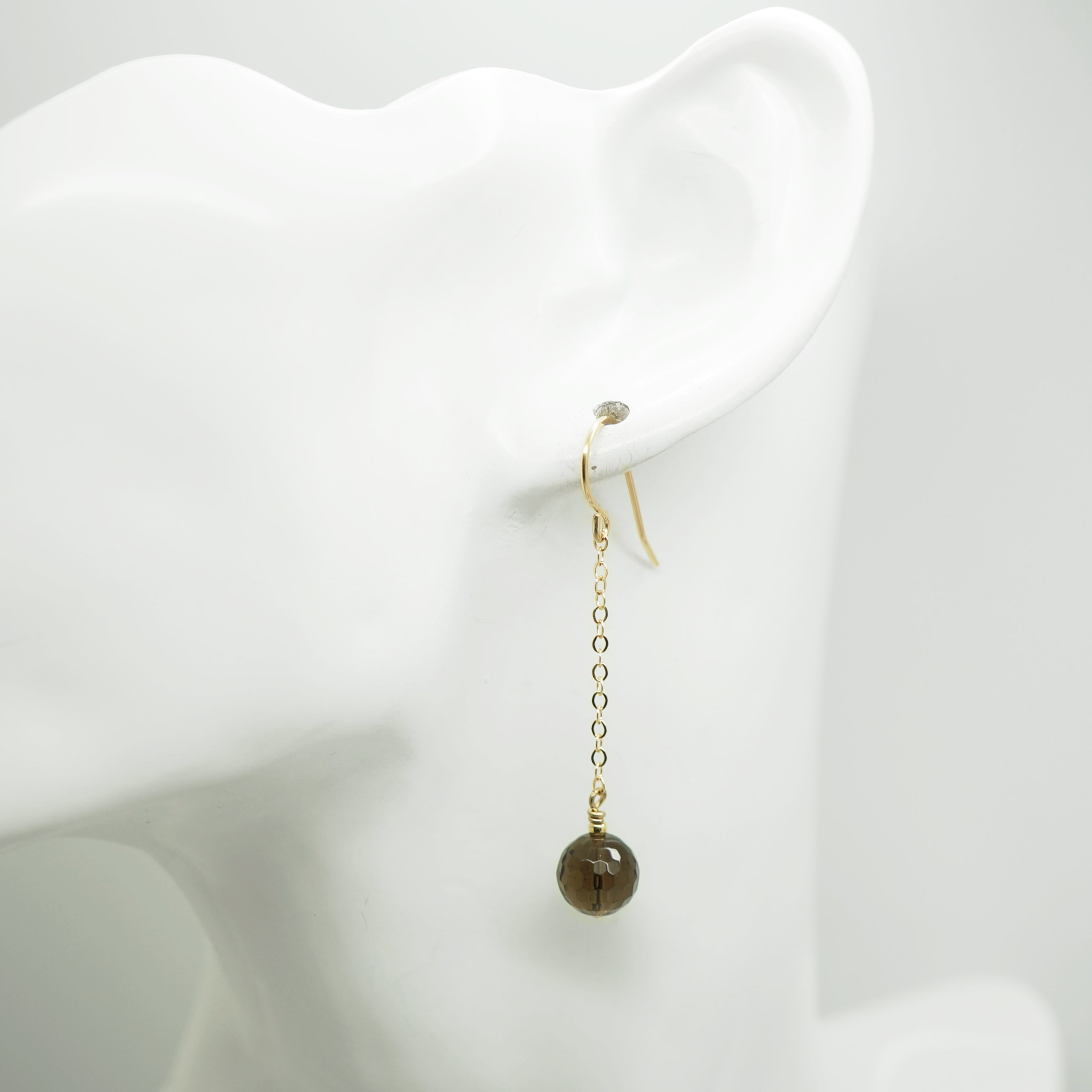 Lange 14k gold filled oorbellen met rookkwarts