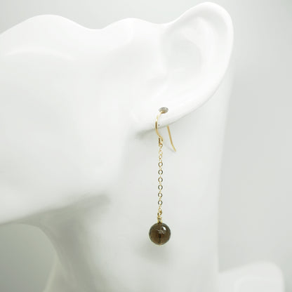 Lange 14k gold filled oorbellen met rookkwarts