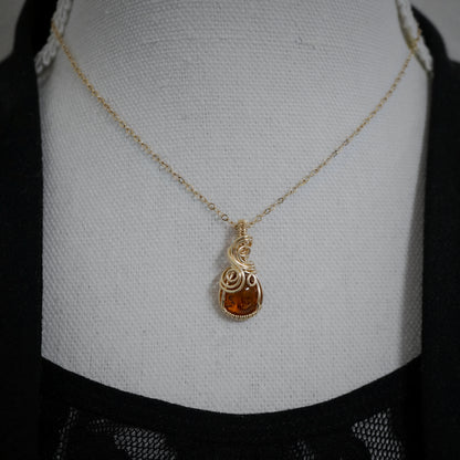 Ketting - Wire wrap hanger - 14K gold filled - Met barnsteen