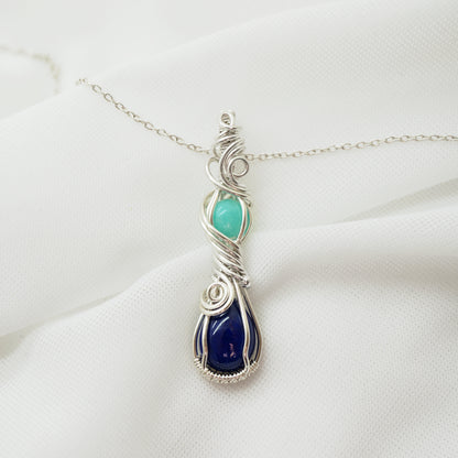Zilveren hanger met lapis lazuli en amazoniet