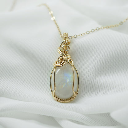 Hanger - 14K gold filled - Met regenboog maansteen