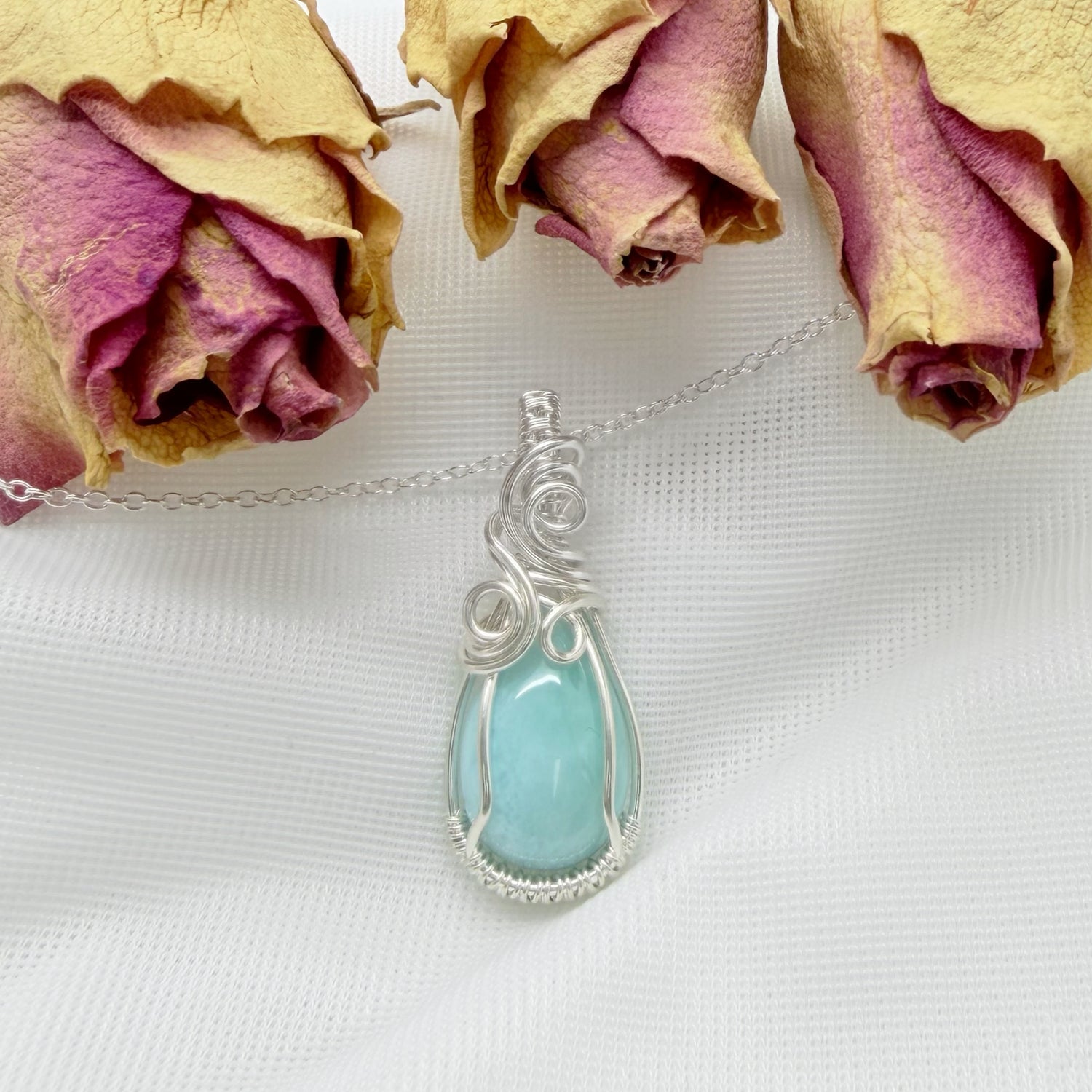 925 Zilveren wire wrap hanger met Larimar