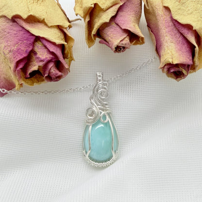 925 Zilveren wire wrap hanger met Larimar