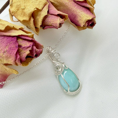 925 Zilveren wire wrap hanger met Larimar