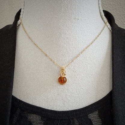 Sierlijke 14k gold filled wire wrap hanger met barnsteen