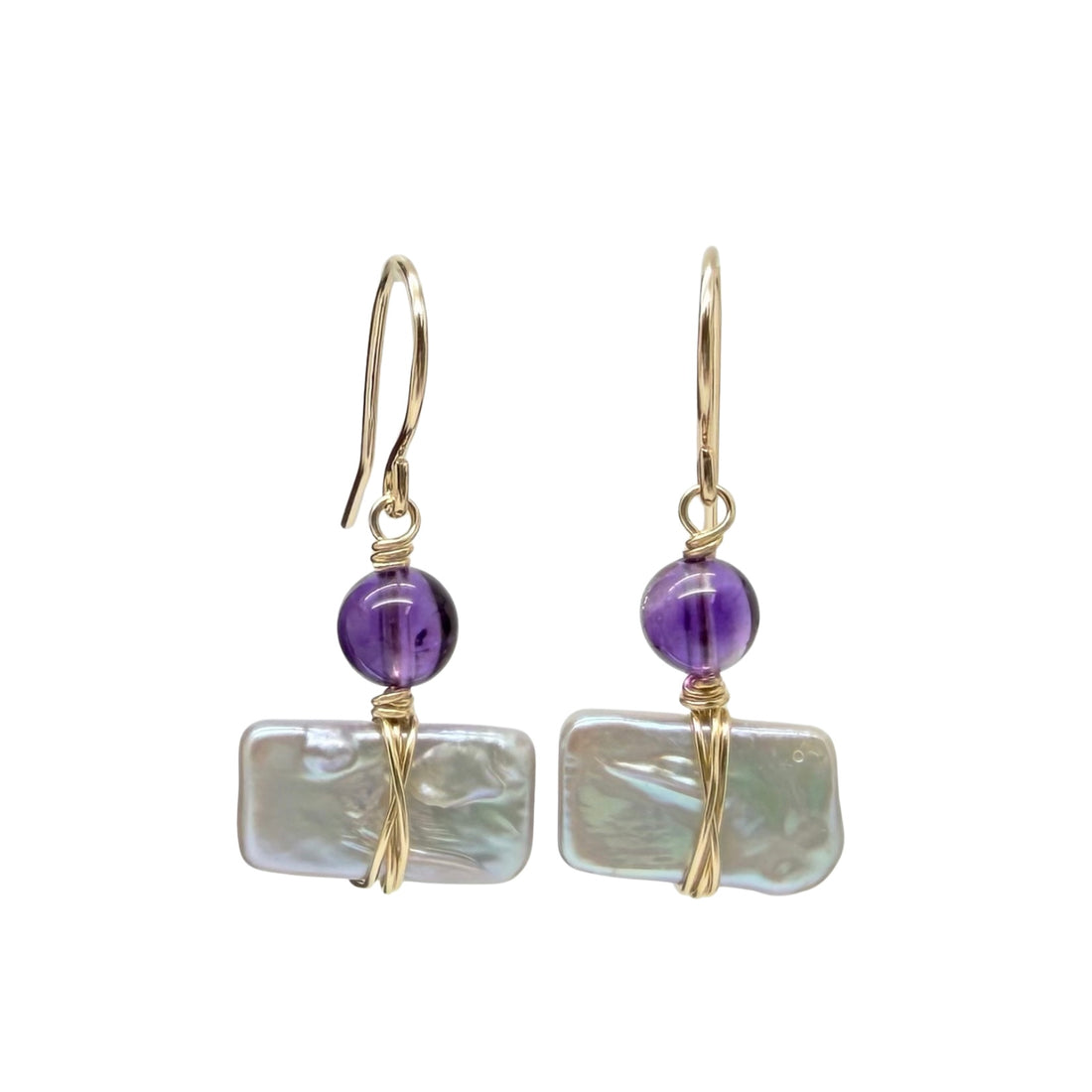 Oorbellen met zoetwaterparel en amethist van 14k gold filled