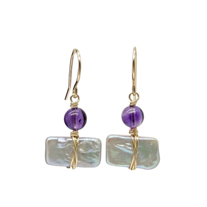 Oorbellen met zoetwaterparel en amethist van 14k gold filled