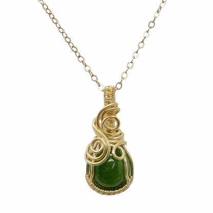 14k gold filled wire wrap hanger met nefriet jade