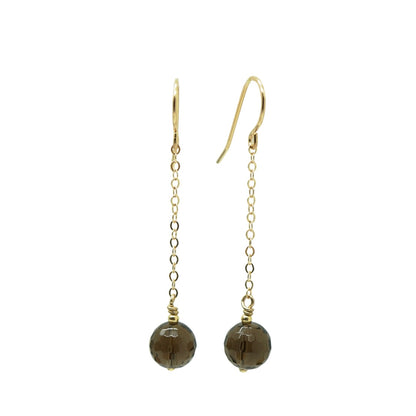 Lange 14k gold filled oorbellen met rookkwarts