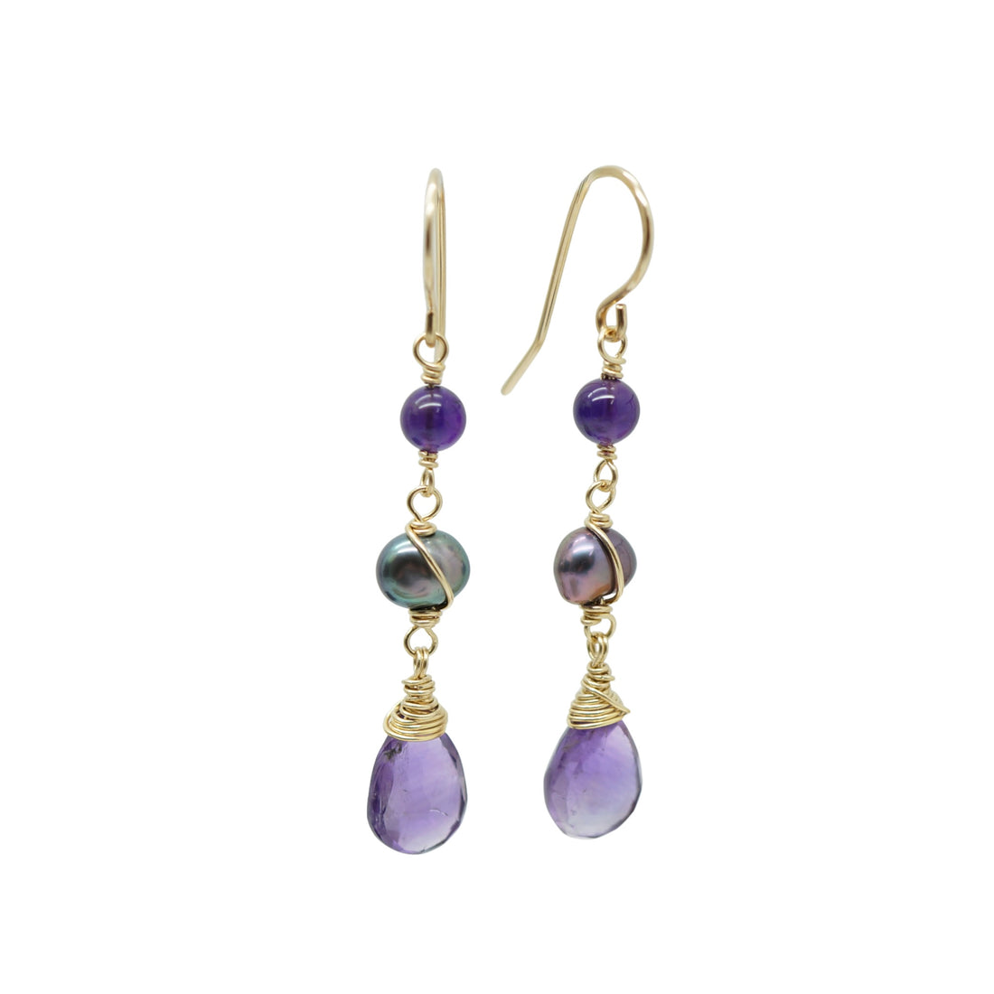 14k Gold Filled Oorbellen met Amethist &amp; Zoetwaterparel – Handgemaakt