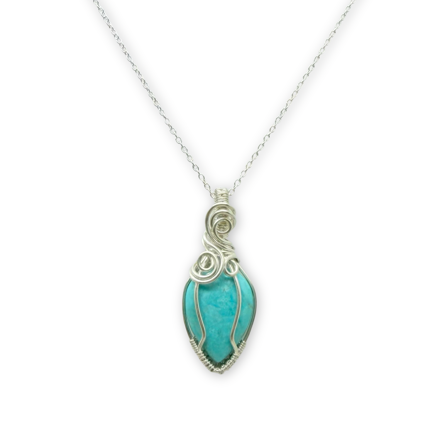 Sterling Zilveren Turkoois Hanger – Handgemaakt Wire Wrap Sieraad met Betekenis