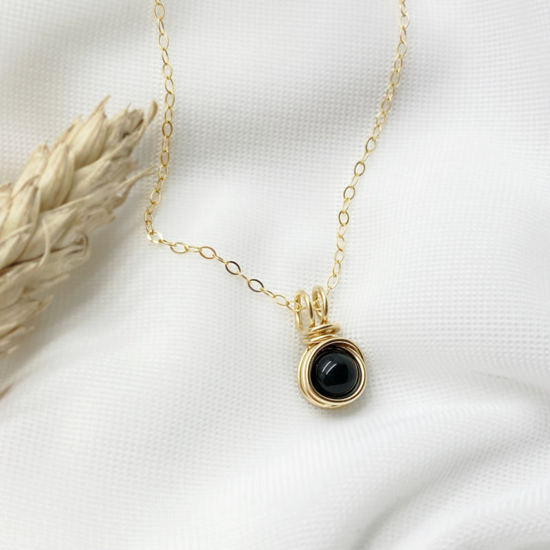 Gouden Collier Met Onyx, 14K Gold Filled