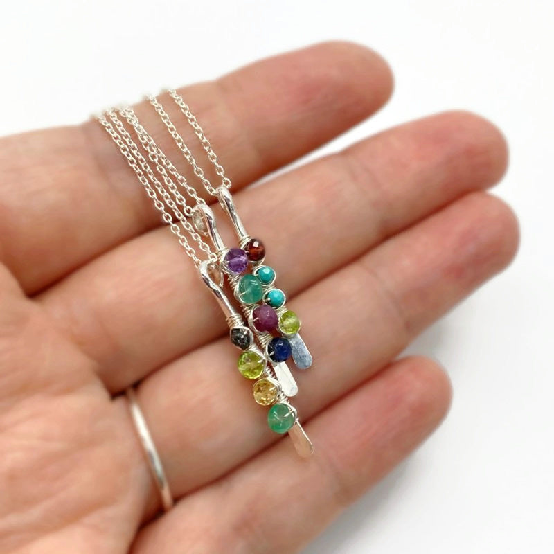 Collier - Zilver - Met 4 geboortestenen - 925 sterling zilver